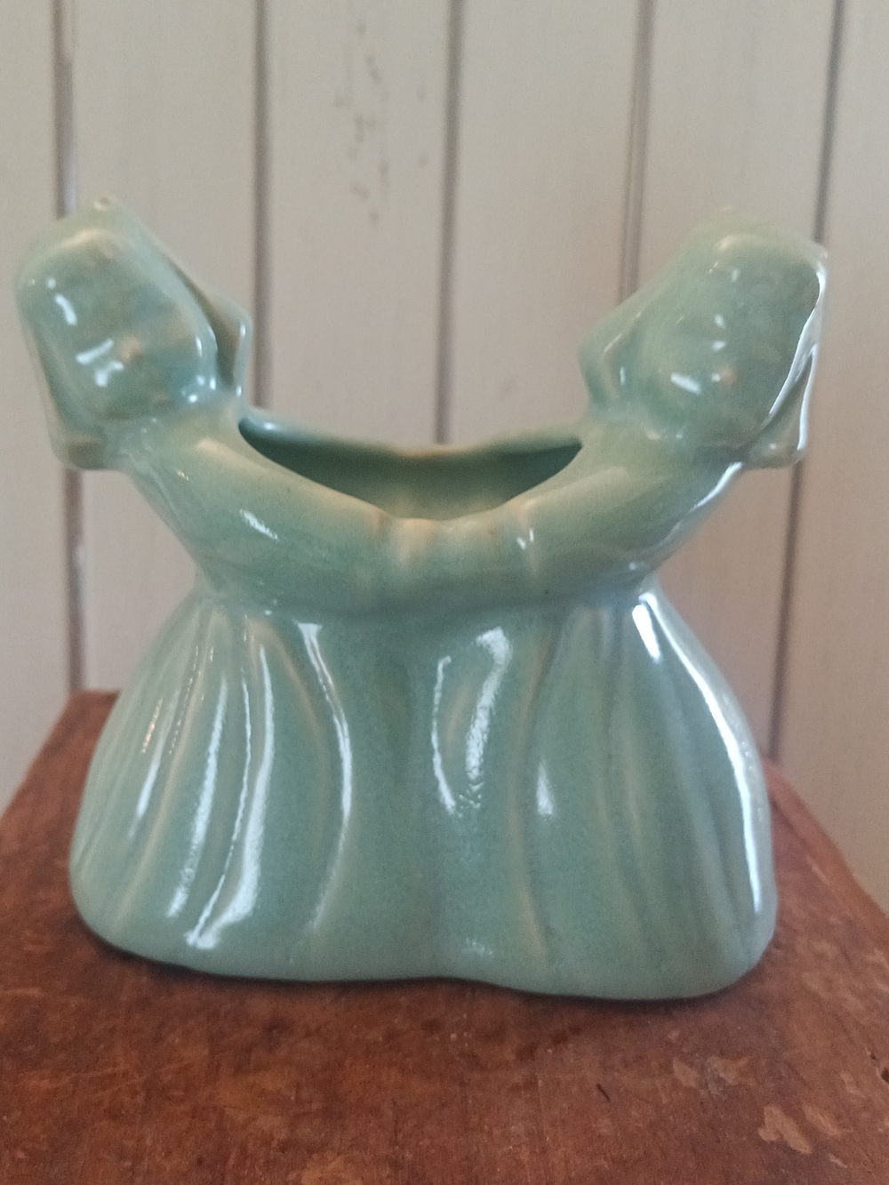 Two Dancing Dutch Girls USA Pottery Vintage Planter
